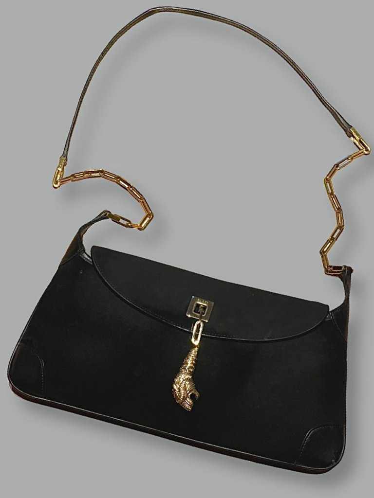 Vintage Rare Gucci Monogram Tiger Charm Shoulder Bag Black Authentic
